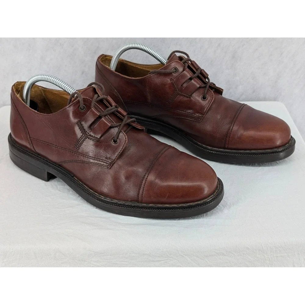 Bacco Bucci Mondial Mens Brown Leather Cap Toe Derby Oxford Shoes Italy Sz 9.5